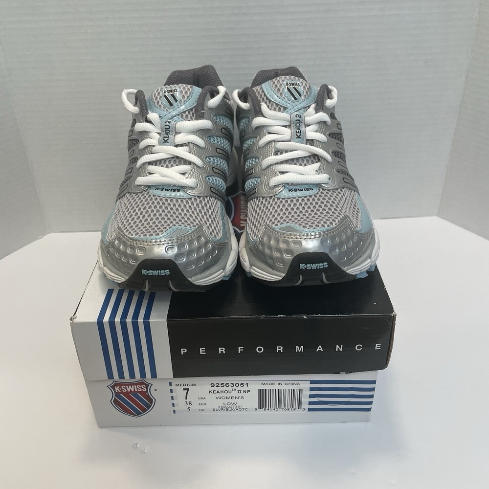 New In Box! K-Swiss Women's Keanu II Low Court Shoes Size 7 Aqua Silver Black